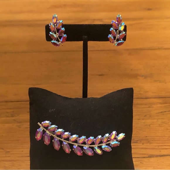 🌸VTG B. David Rhinestone Brooch and Earrings - Picture 3 of 11